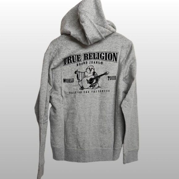 New Men's True Religion Classic Logo Zip Hoodie/Sweatshirt in Heather Grey - Picture 4 of 7